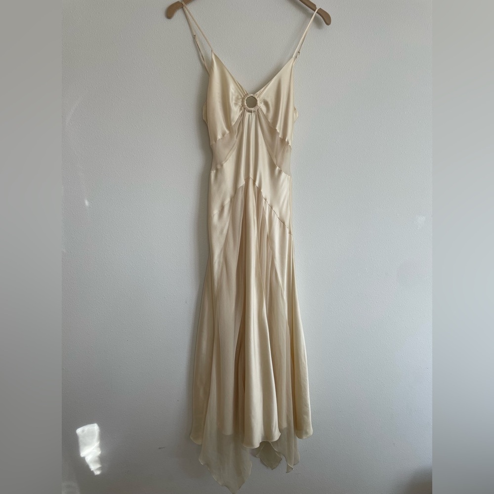Bebe Y2K pure silk slip midi dress ivory 1930s style